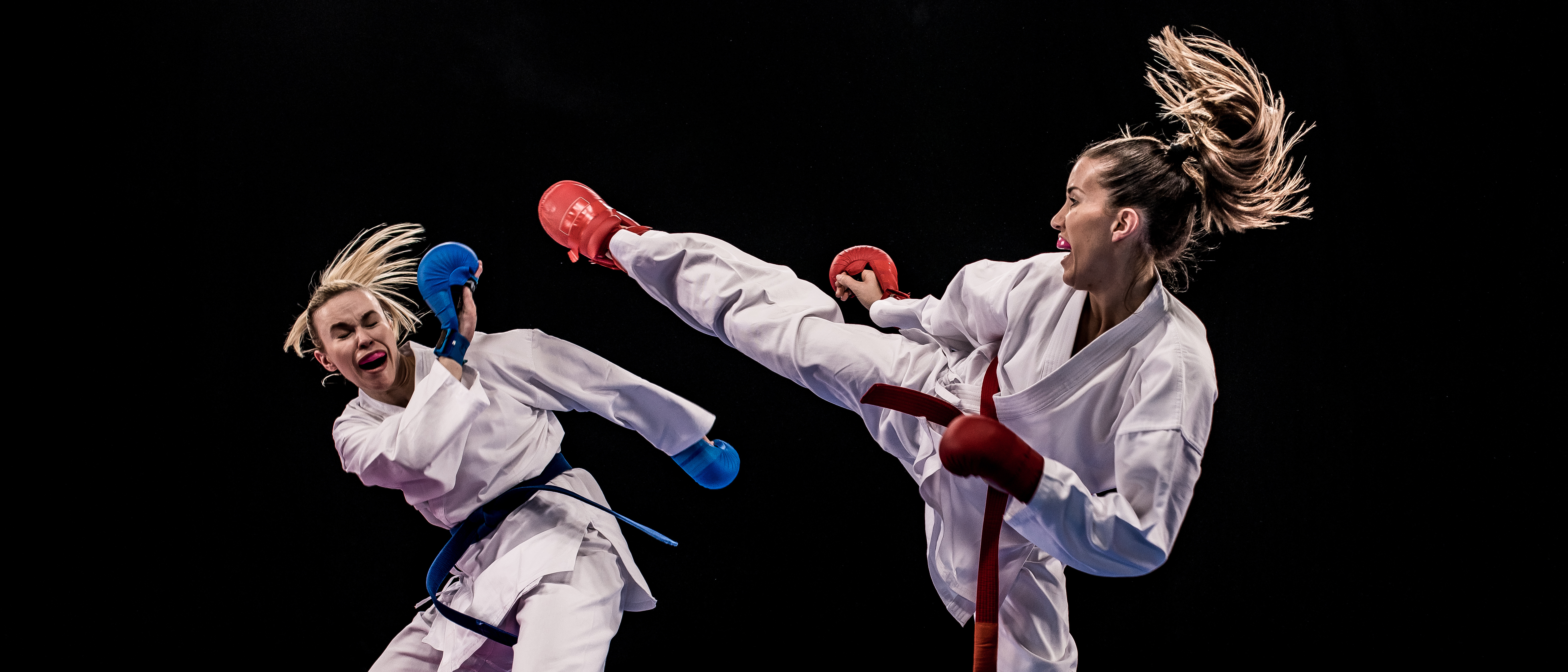 Karate players competing during the match